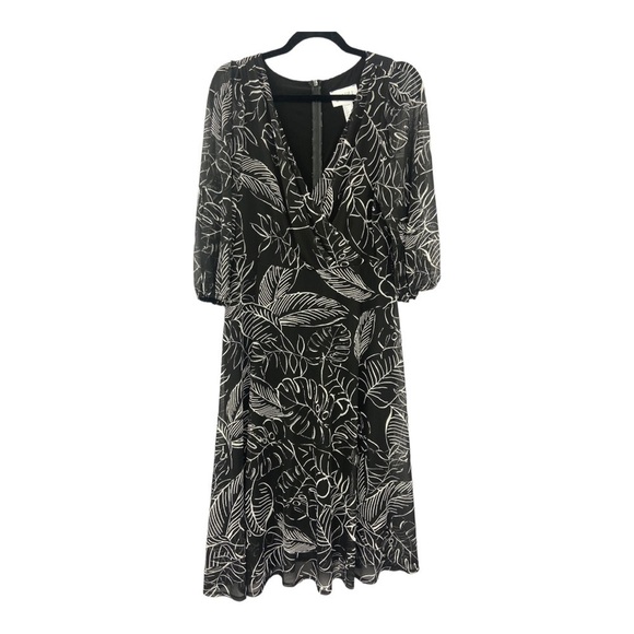 Joseph Ribkoff Dresses & Skirts - Joseph Ribkoff Surplice Wrap Midi Dress Black and White Palm Tropical Print 10